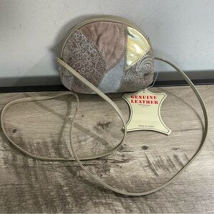 Vintage 80's PATCHWORKS Beige LEATHER & SUEDE Mini CROSS BODY Purse BAG
